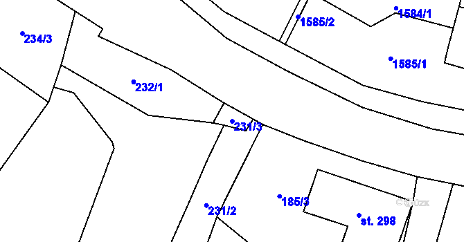 Parcela st. 231/3 v KÚ Koclířov, Katastrální mapa