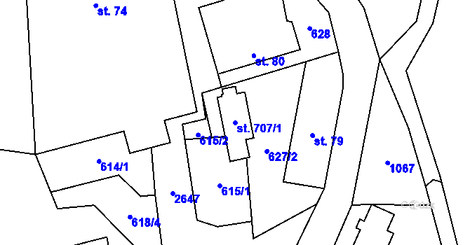 Parcela st. 707/1 v KÚ Koclířov, Katastrální mapa