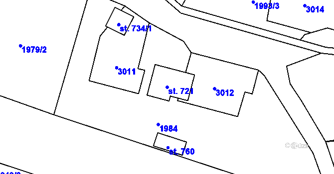 Parcela st. 721 v KÚ Koclířov, Katastrální mapa