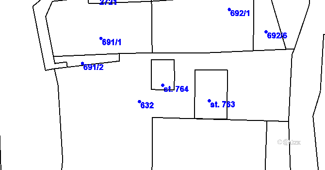 Parcela st. 764 v KÚ Koclířov, Katastrální mapa