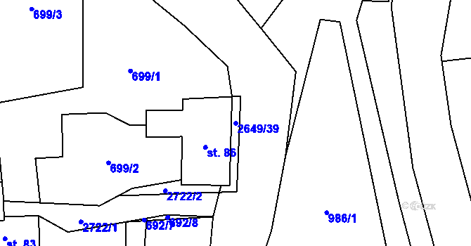 Parcela st. 2649/39 v KÚ Koclířov, Katastrální mapa
