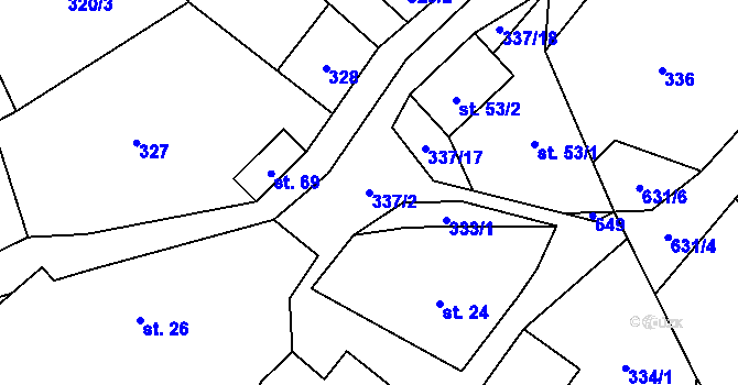Parcela st. 337/2 v KÚ Kocourov, Katastrální mapa