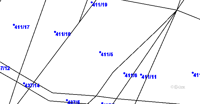 Parcela st. 411/5 v KÚ Kocourov, Katastrální mapa