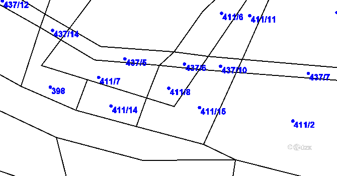 Parcela st. 411/8 v KÚ Kocourov, Katastrální mapa