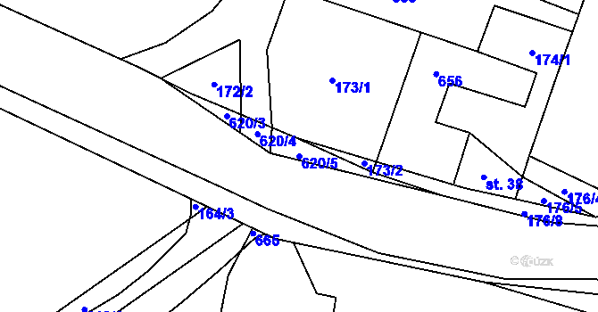 Parcela st. 620/5 v KÚ Kocourov, Katastrální mapa