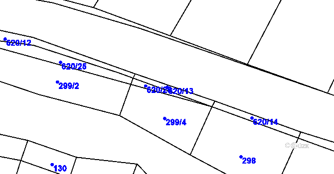 Parcela st. 620/13 v KÚ Kocourov, Katastrální mapa