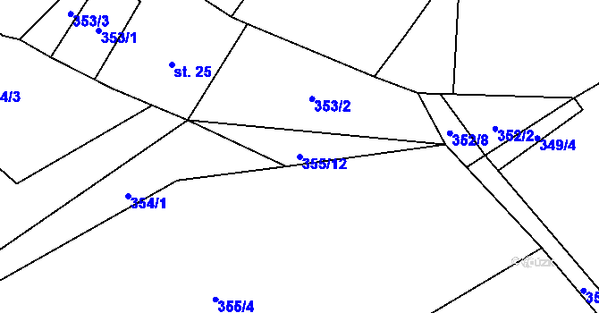 Parcela st. 355/12 v KÚ Kocourov, Katastrální mapa