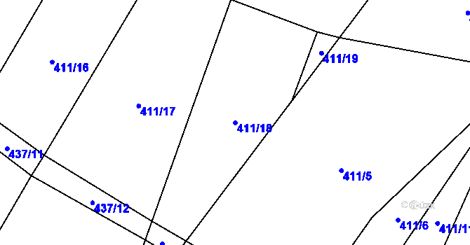 Parcela st. 411/18 v KÚ Kocourov, Katastrální mapa