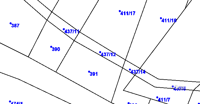 Parcela st. 437/12 v KÚ Kocourov, Katastrální mapa
