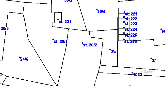 Parcela st. 20/2 v KÚ Kočí, Katastrální mapa
