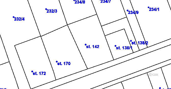 Parcela st. 142 v KÚ Kočí, Katastrální mapa