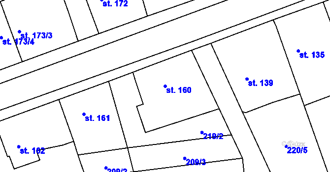 Parcela st. 160 v KÚ Kočí, Katastrální mapa