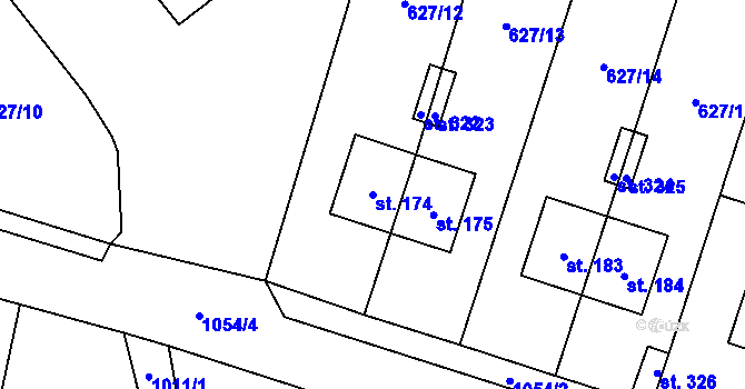 Parcela st. 174 v KÚ Kočí, Katastrální mapa