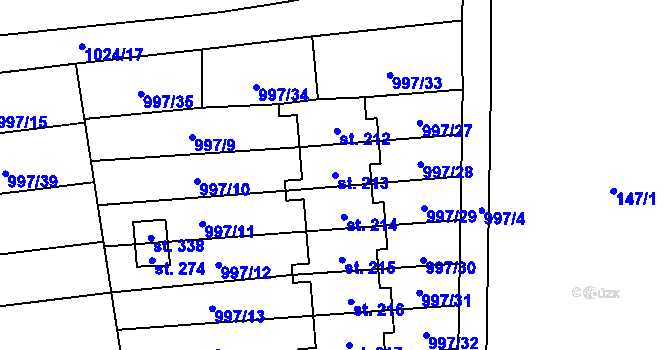 Parcela st. 213 v KÚ Kočí, Katastrální mapa