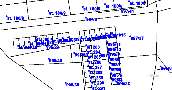 Parcela st. 283 v KÚ Kočí, Katastrální mapa
