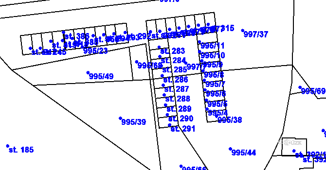 Parcela st. 287 v KÚ Kočí, Katastrální mapa