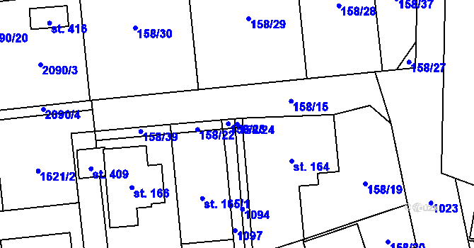 Parcela st. 158/24 v KÚ Kočí, Katastrální mapa