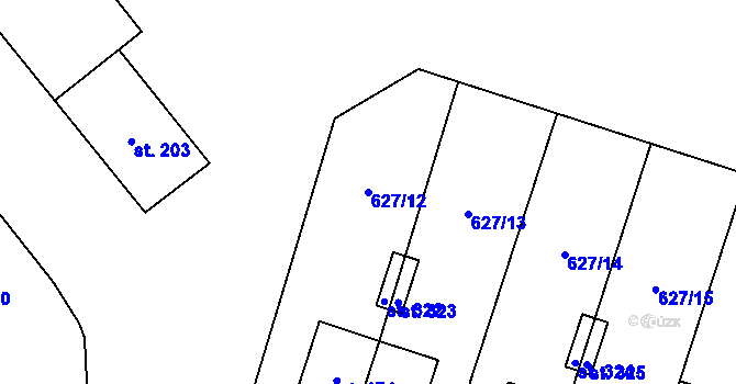 Parcela st. 627/12 v KÚ Kočí, Katastrální mapa
