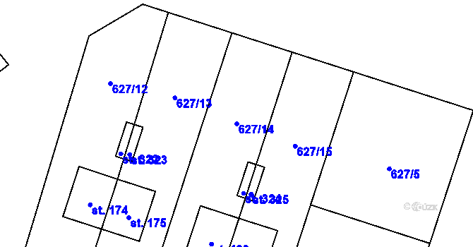Parcela st. 627/14 v KÚ Kočí, Katastrální mapa