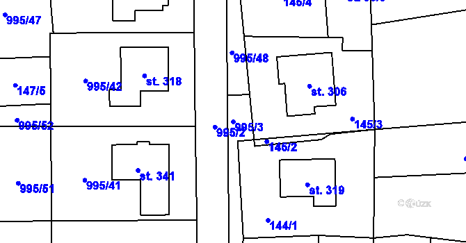 Parcela st. 995/3 v KÚ Kočí, Katastrální mapa
