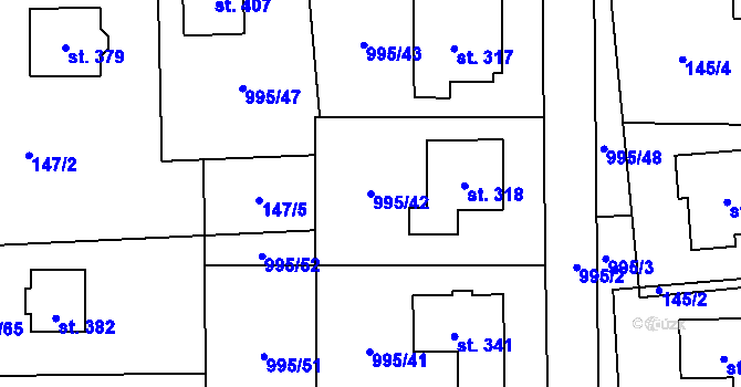 Parcela st. 995/42 v KÚ Kočí, Katastrální mapa