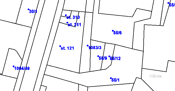 Parcela st. 1083/3 v KÚ Kočí, Katastrální mapa