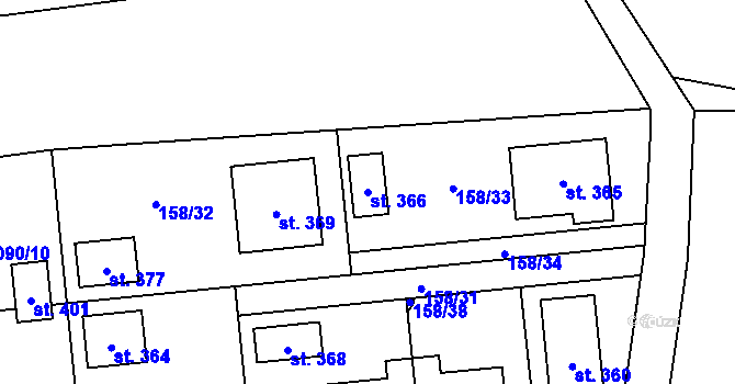 Parcela st. 366 v KÚ Kočí, Katastrální mapa
