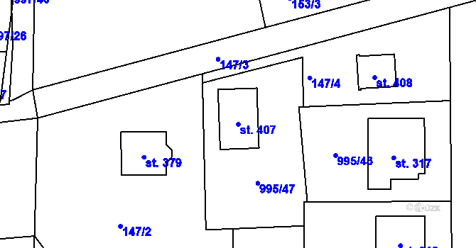 Parcela st. 407 v KÚ Kočí, Katastrální mapa