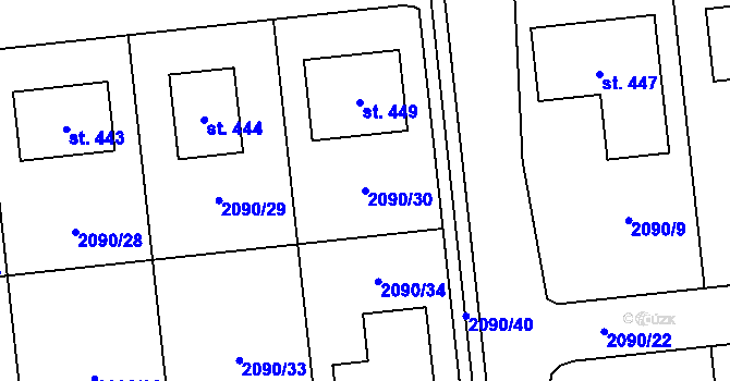 Parcela st. 2090/30 v KÚ Kočí, Katastrální mapa
