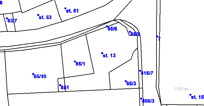 Parcela st. 13 v KÚ Topol, Katastrální mapa