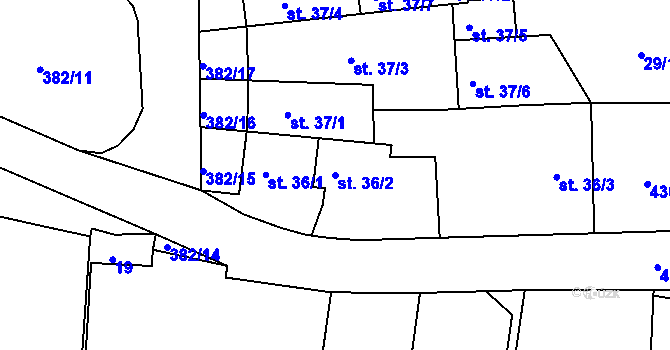 Parcela st. 36/2 v KÚ Topol, Katastrální mapa
