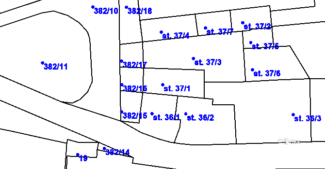 Parcela st. 37/1 v KÚ Topol, Katastrální mapa