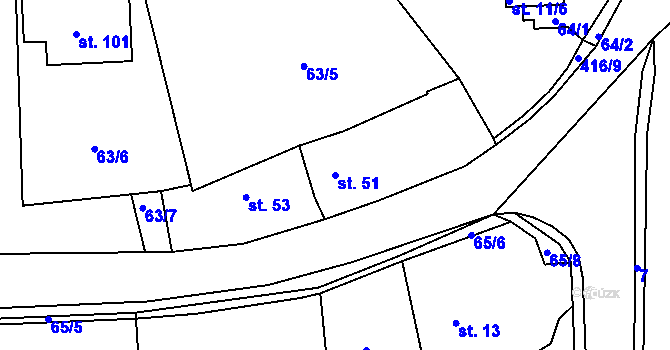 Parcela st. 51 v KÚ Topol, Katastrální mapa