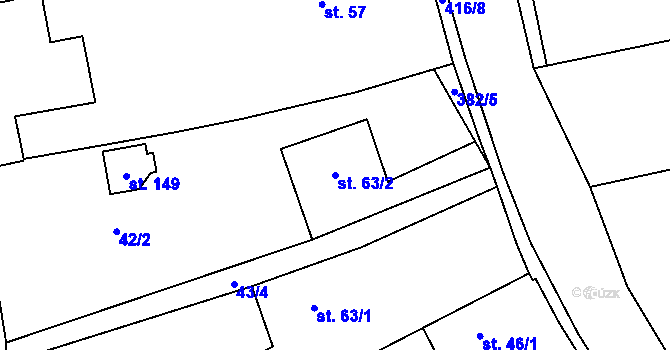 Parcela st. 63/2 v KÚ Topol, Katastrální mapa