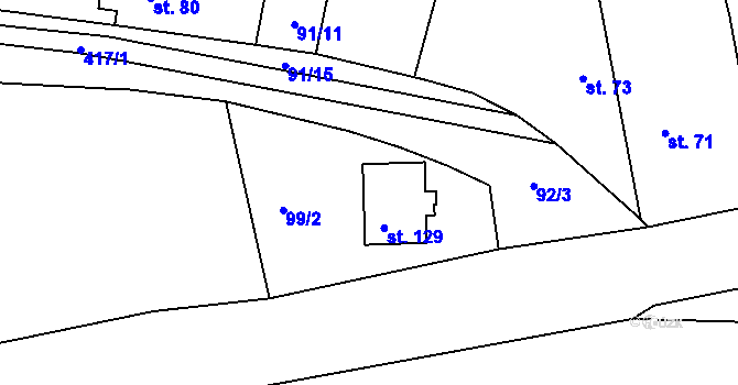 Parcela st. 129 v KÚ Topol, Katastrální mapa