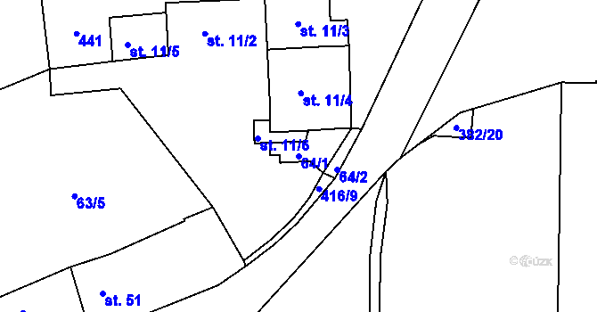 Parcela st. 64/1 v KÚ Topol, Katastrální mapa