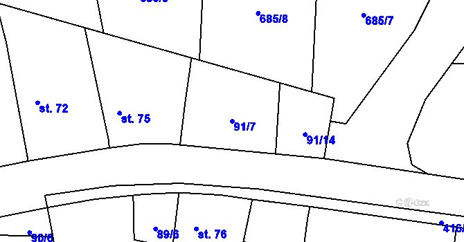 Parcela st. 91/7 v KÚ Topol, Katastrální mapa