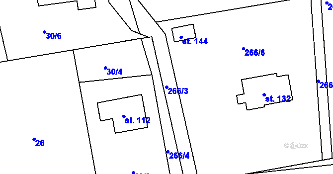 Parcela st. 266/3 v KÚ Topol, Katastrální mapa