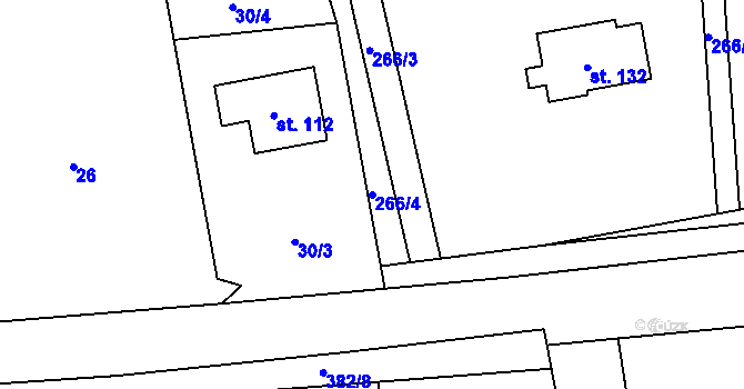 Parcela st. 266/4 v KÚ Topol, Katastrální mapa