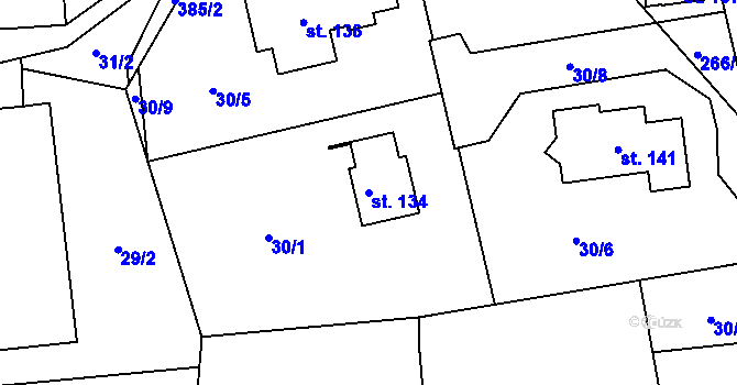 Parcela st. 134 v KÚ Topol, Katastrální mapa