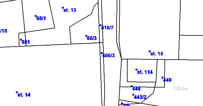 Parcela st. 406/3 v KÚ Topol, Katastrální mapa