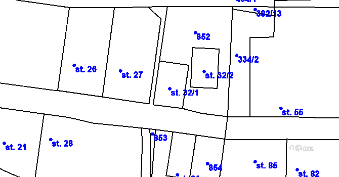 Parcela st. 32/1 v KÚ Topol, Katastrální mapa