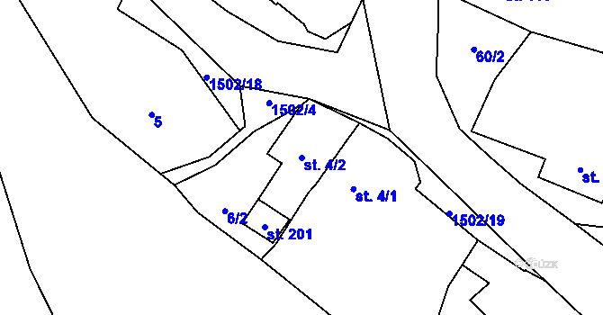 Parcela st. 4/2 v KÚ Kočín u Kralovic, Katastrální mapa