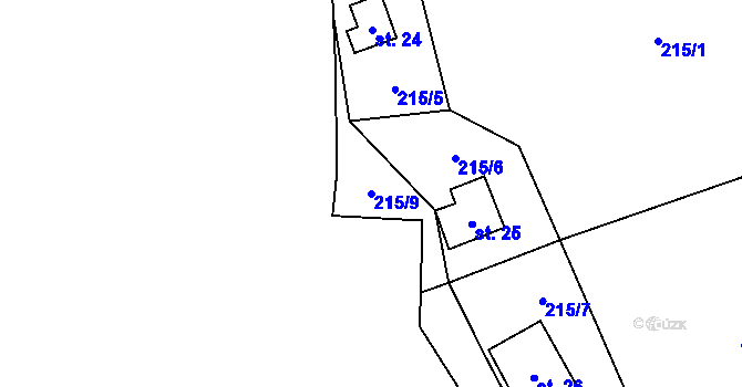 Parcela st. 215/9 v KÚ Ústí nad Mží, Katastrální mapa
