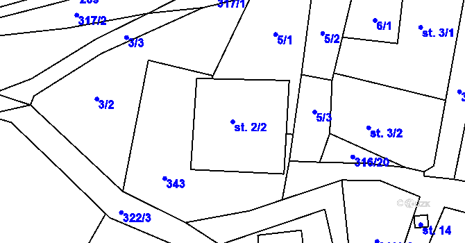 Parcela st. 2/2 v KÚ Ústí nad Mží, Katastrální mapa