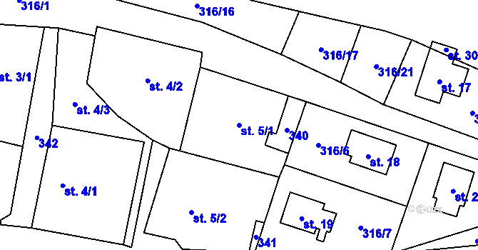 Parcela st. 5/1 v KÚ Ústí nad Mží, Katastrální mapa