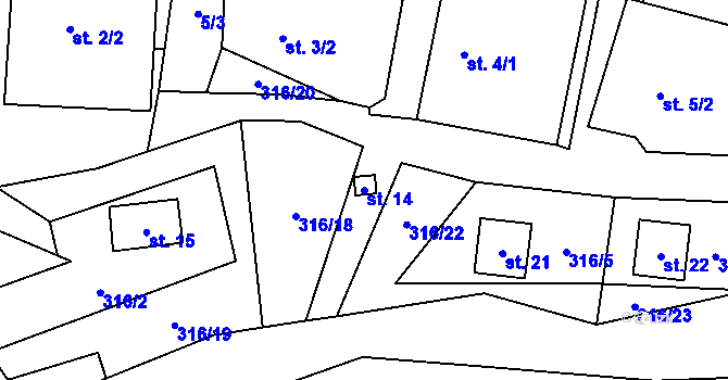 Parcela st. 14 v KÚ Ústí nad Mží, Katastrální mapa