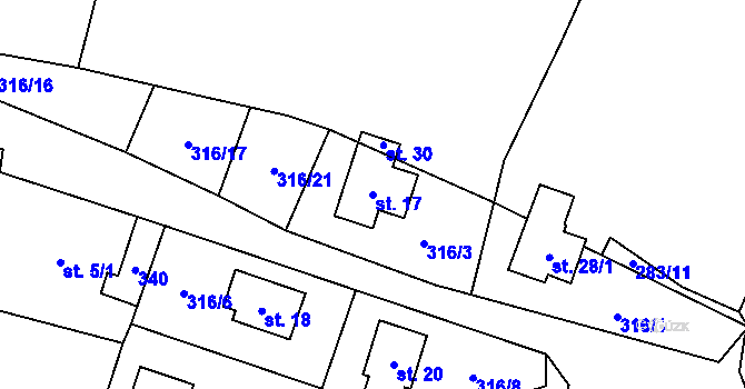 Parcela st. 17 v KÚ Ústí nad Mží, Katastrální mapa