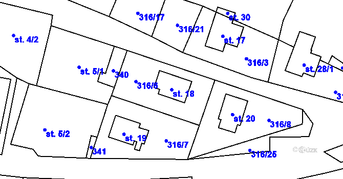 Parcela st. 18 v KÚ Ústí nad Mží, Katastrální mapa