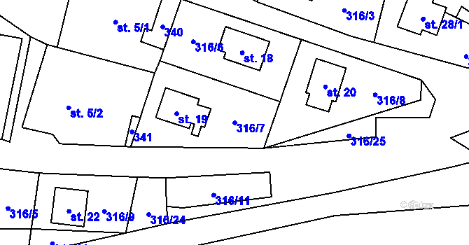 Parcela st. 316/7 v KÚ Ústí nad Mží, Katastrální mapa